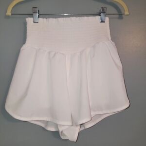 aerie White Smocked Waist Flared Shorts